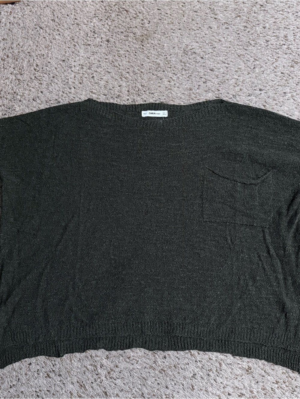 Zara Knit Oversized Olive Green Lightweight Cropped Sweater with Pocket